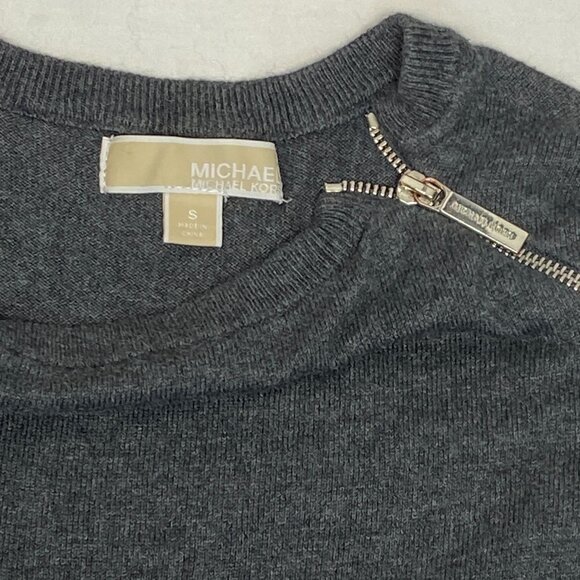 Michael Kors Zipped Crew Neck Long Sleeve Patch Pocket Tunic Sweater Grey S - Picture 11 of 11